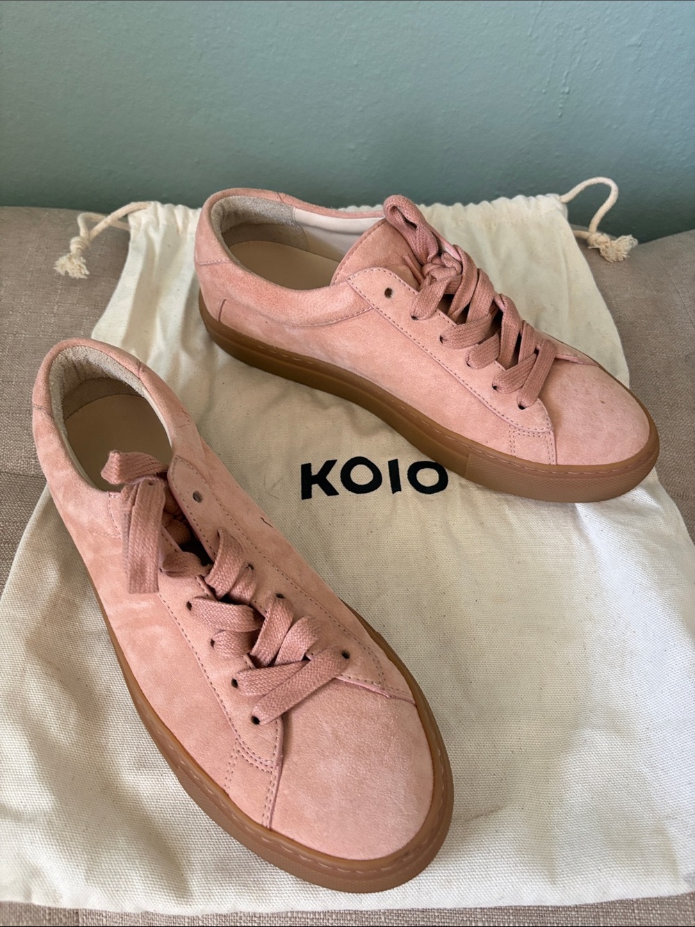 KOIO Women's Pink Suede Low-Top Sneakers with Gum Sole
